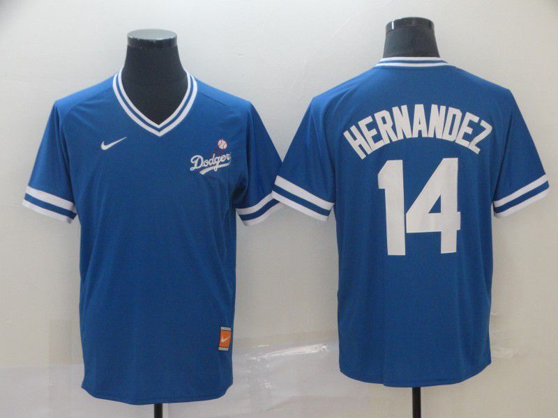 Men Los Angeles Dodgers #14 Hernandez Blue Game Throwback Nike 2022 MLB Jersey->los angeles dodgers->MLB Jersey